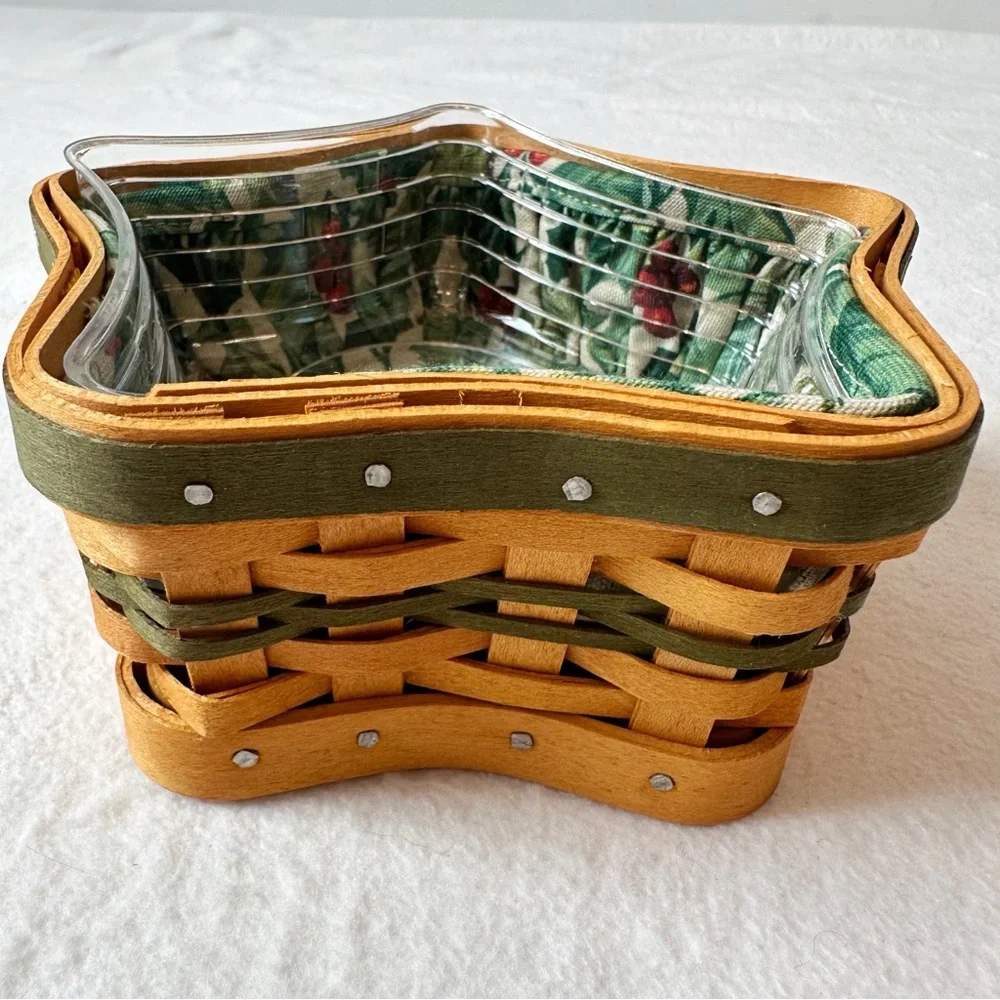 Longaberger 2001 Tree Trimming Star Basket Green Fabric Liner Plastic Protector